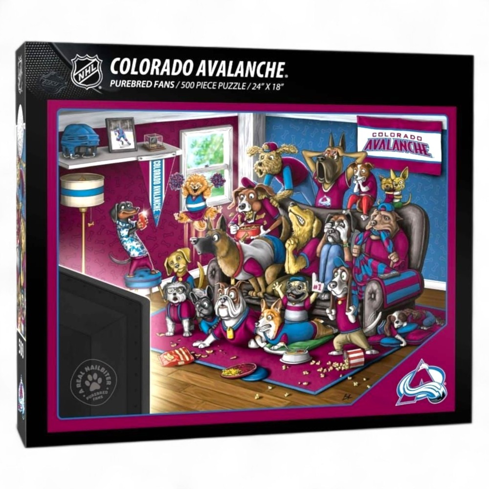 Colorado Avalanche 500 Piece Jigsaw Puzzle NHL Purebred Fans Dogs YouTheFan NEW